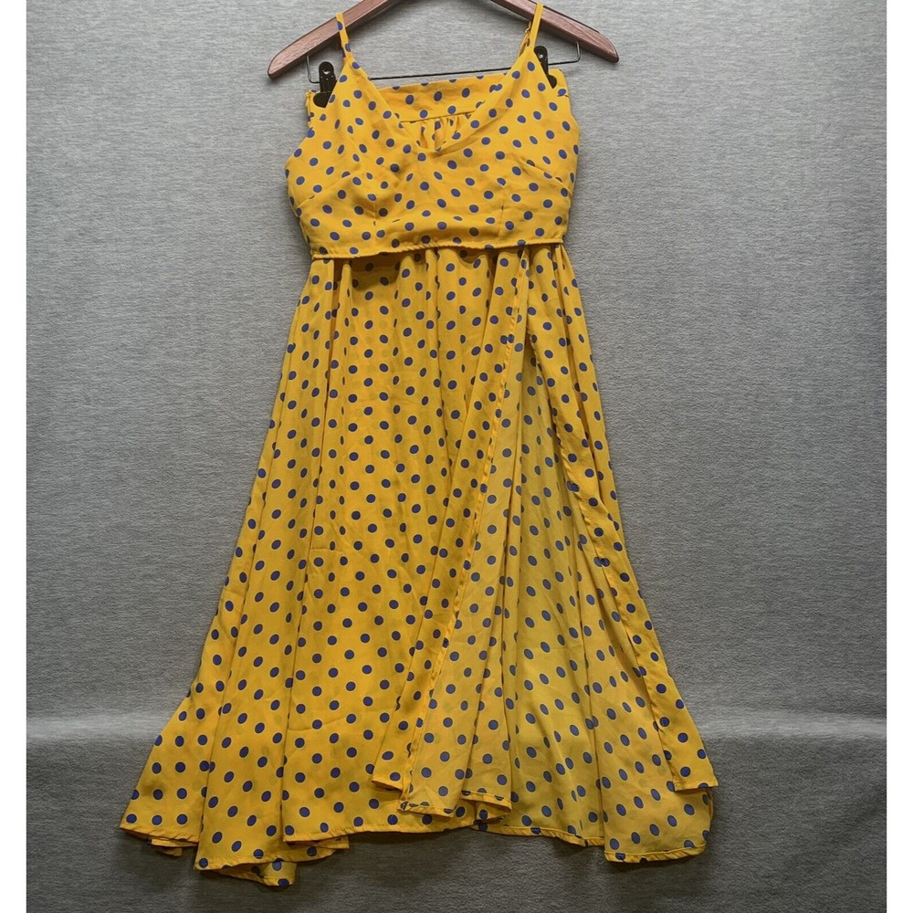 CBR CHIC BOUTIQUE ROSE WOMEN'S 2 PIECE TOP & SKIRT YELLOW & BLUE POLKA DOTS